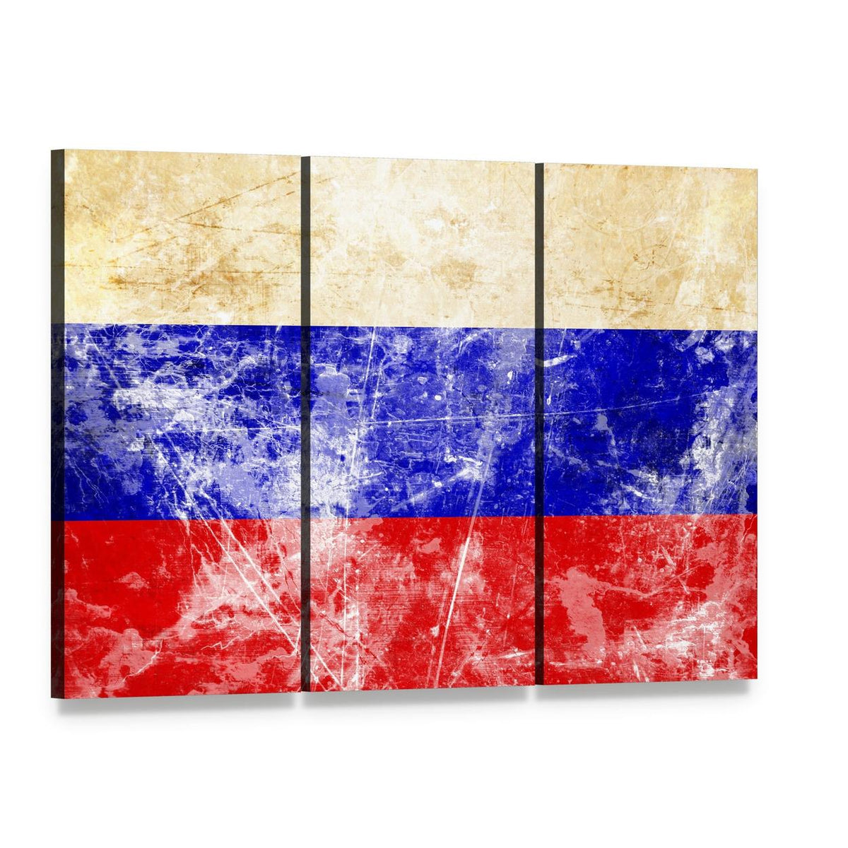Vintage Distressed Russian Flag Canvas Wall Art, 3 panel 3 Horizontal layout gallery wrapped canvas set, angled product view