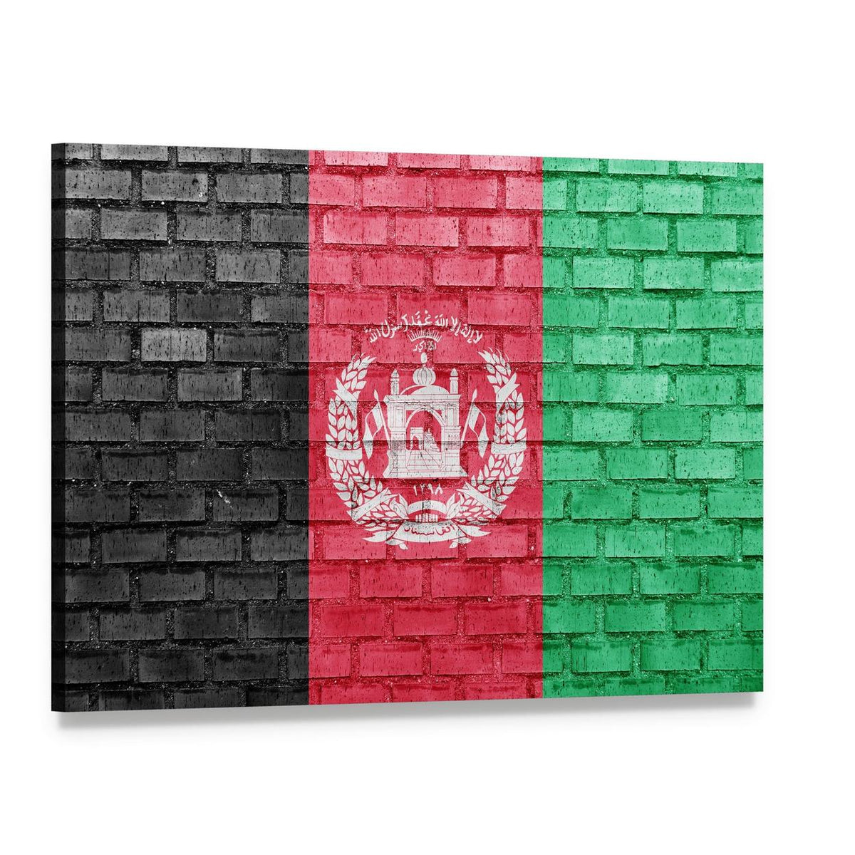 Afghanistan Flag on Brick Canvas Wall Art, single panel gallery wrapped canvas, angled product view