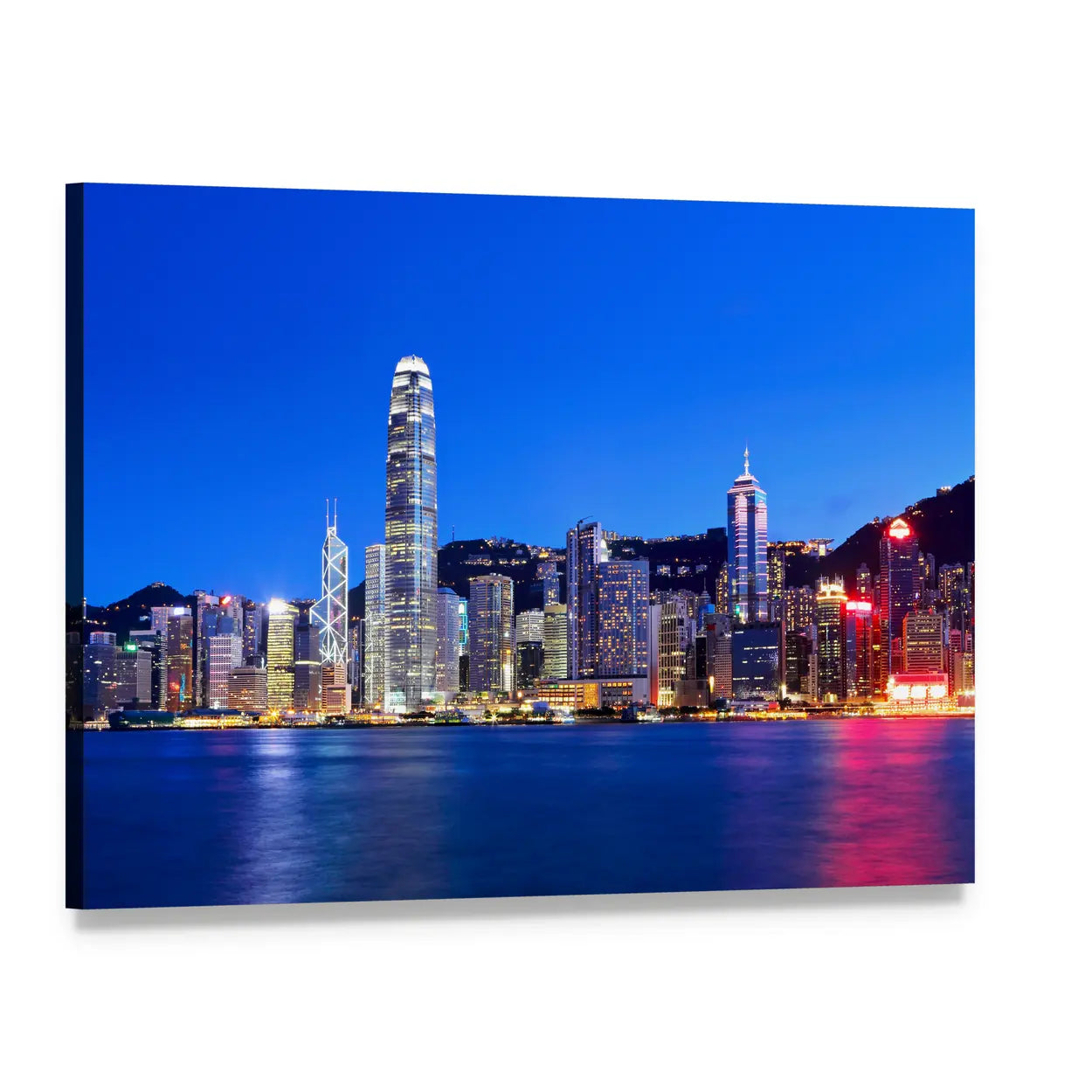 Hong Kong Night Skyline Canvas Wall Art, single panel gallery wrapped canvas, angled product view