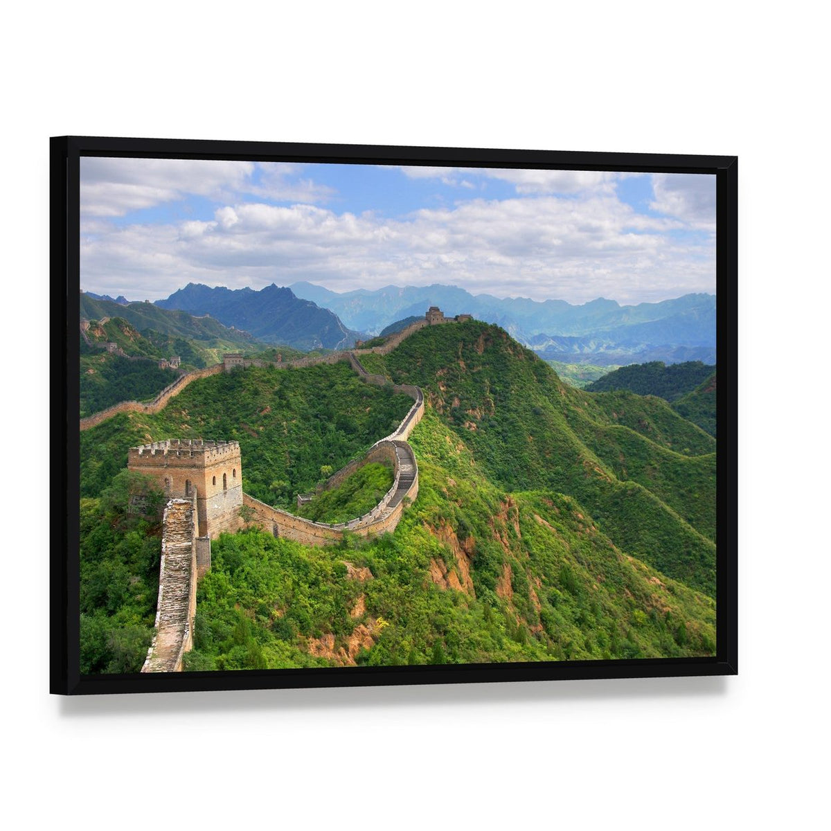 Great Wall of China in Summer Canvas Wall Art, framed canvas in a black floater frame, angled product view