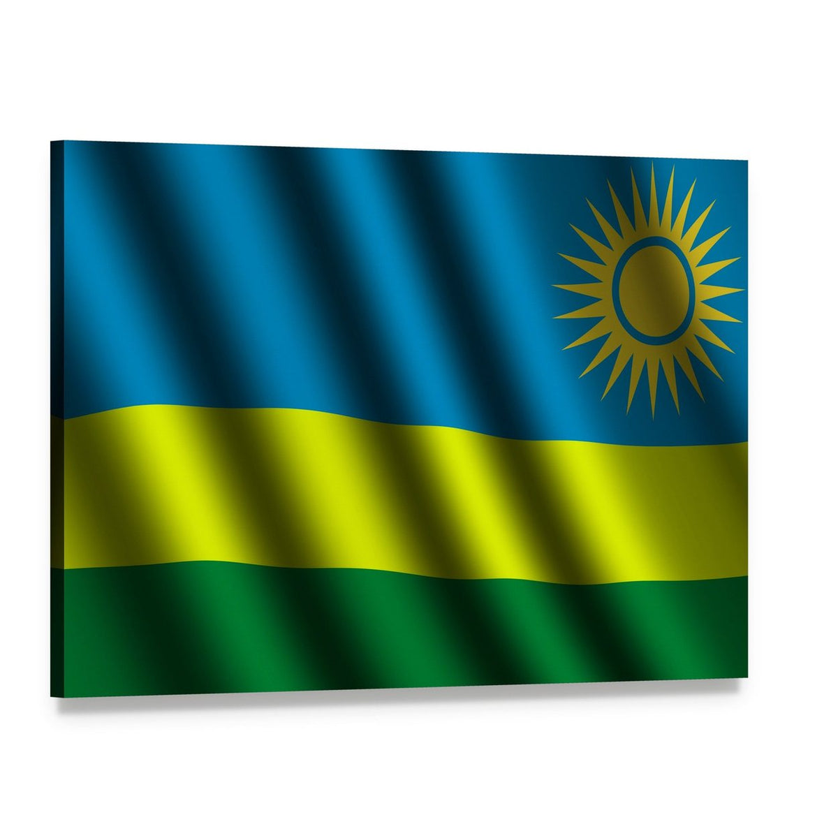 Waving Rwanda Flag Canvas Wall Art, single panel gallery wrapped canvas, angled product view