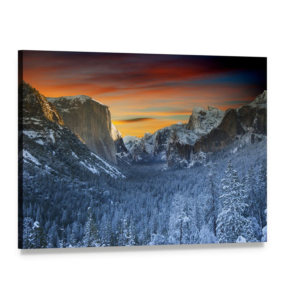 Winter Evening in Yosemite National Park Canvas Wall Art, single panel gallery wrapped canvas, angled product view