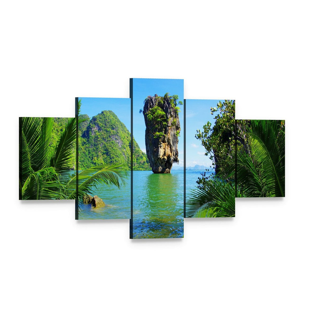 James Bond Island, Phang Nga Bay Canvas Wall Art, 5 panel 5 Star layout gallery wrapped canvas set, angled product view