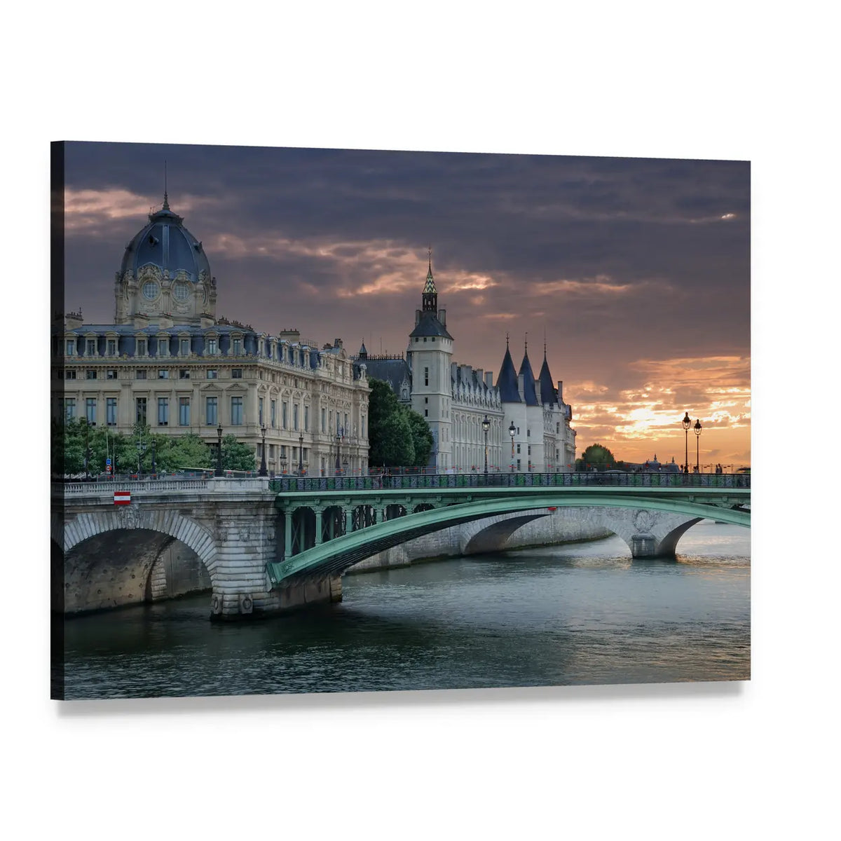 Pont Notre Dame at Twilight Canvas Wall Art, single panel gallery wrapped canvas, angled product view