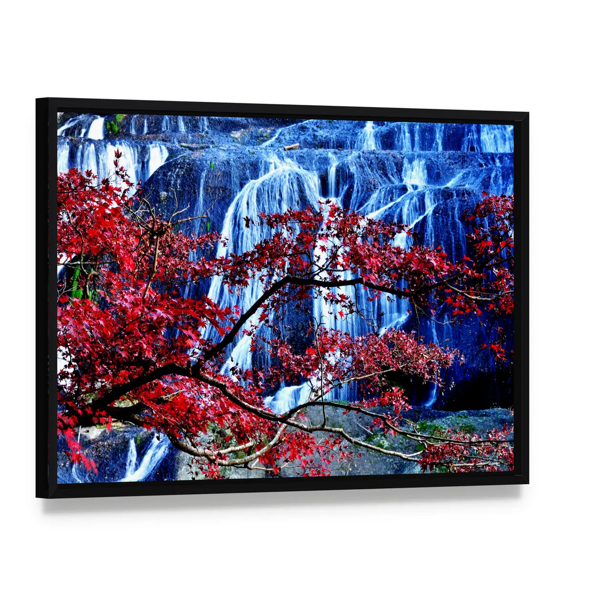 Fukuroda Waterfall In Japan Canvas Wall Art, framed canvas in a black floater frame, angled product view