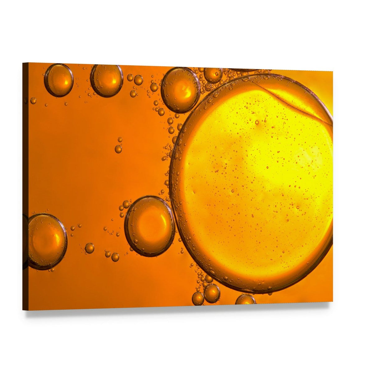 Close-up of Oil Drops Canvas Wall Art, single panel gallery wrapped canvas, angled product view