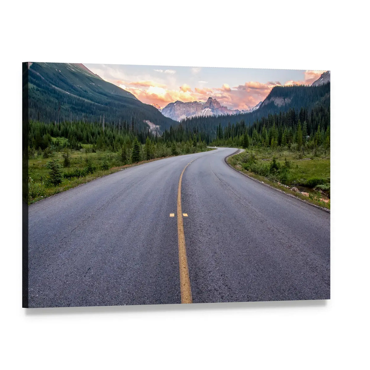 Winding Mountain Road at Sunset Canvas Wall Art, single panel gallery wrapped canvas, angled product view