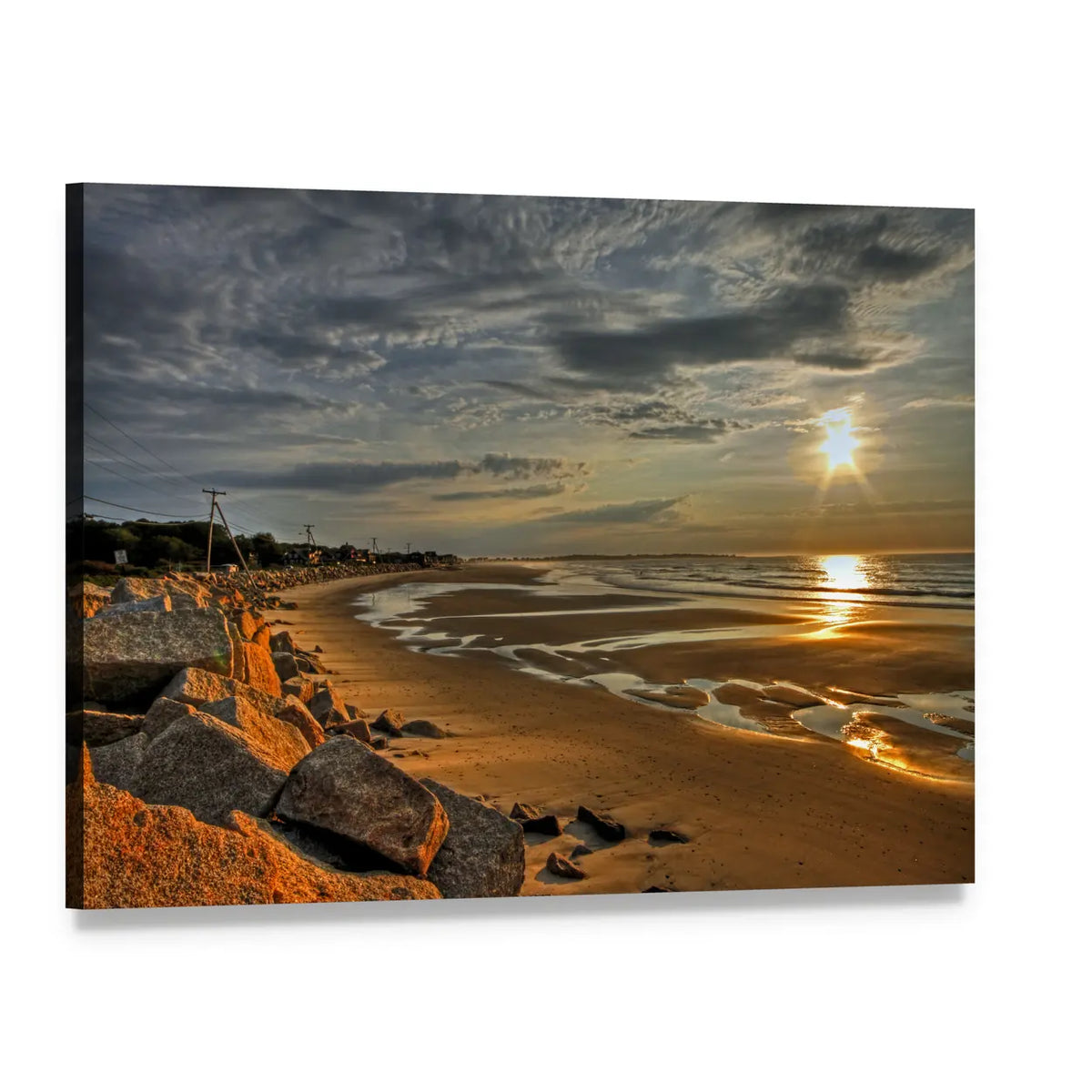 Biddeford Pool Sunrise Over Rocky Shore Canvas Wall Art, single panel gallery wrapped canvas, angled product view