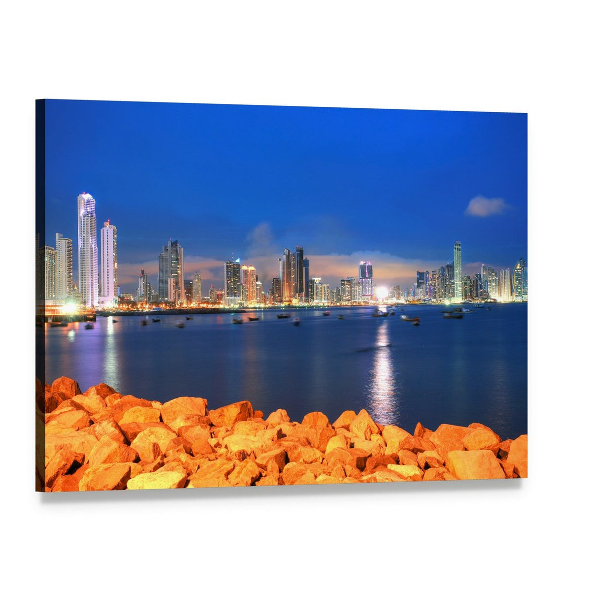 Bay of Panama at Sunset Canvas Wall Art, single panel gallery wrapped canvas, angled product view