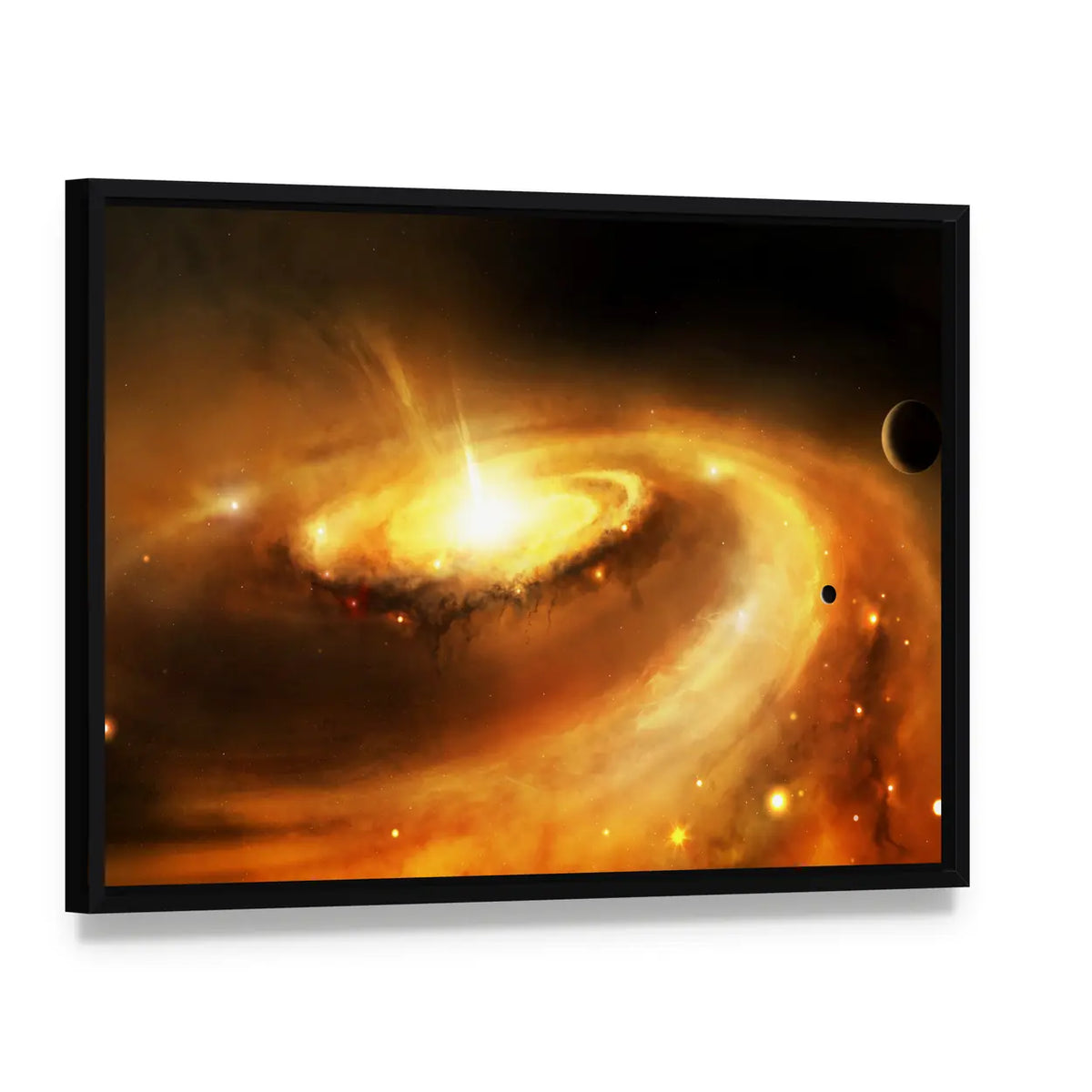 Galaxy Core in Space Canvas Wall Art, framed canvas in a black floater frame, angled product view