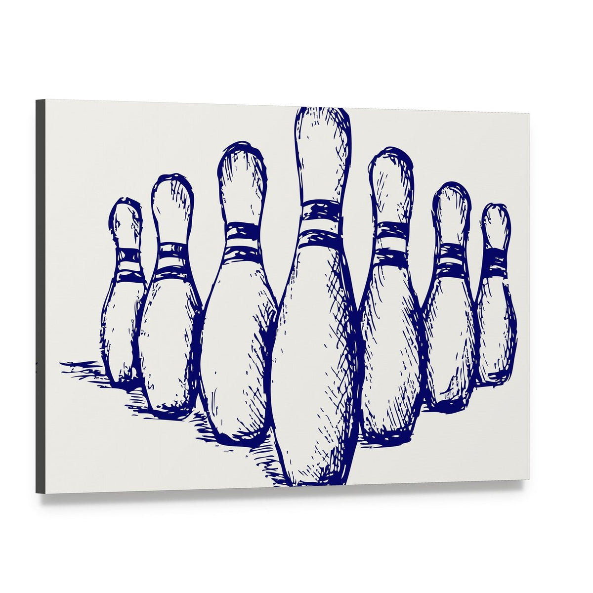 Bowling Pins Sketch Canvas Wall Art, single panel gallery wrapped canvas, angled product view