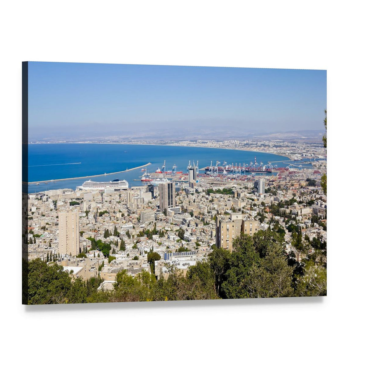 Haifa Port City Skyline Canvas Wall Art, single panel gallery wrapped canvas, angled product view
