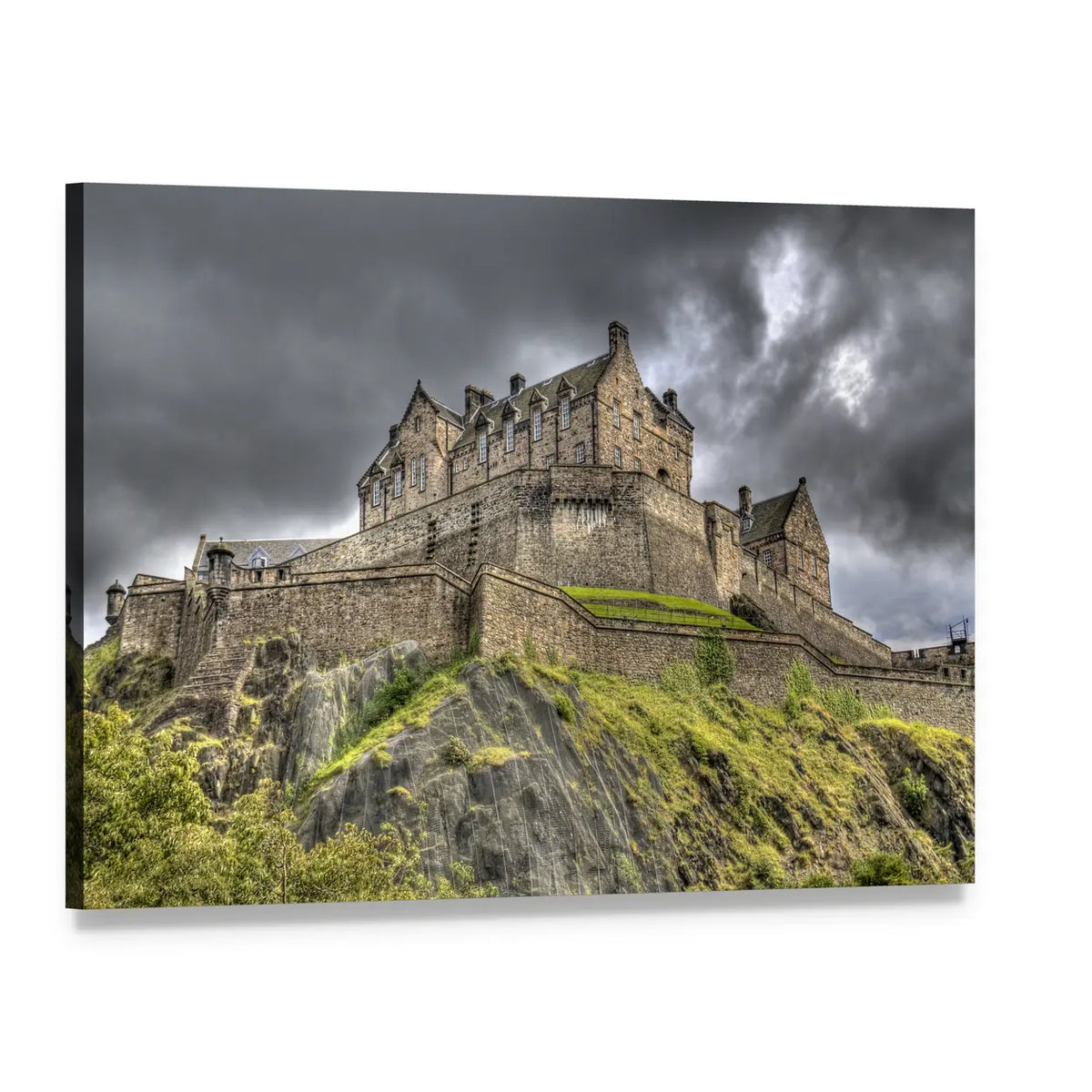 Edinburgh Castle Under Storm Clouds Canvas Wall Art, single panel gallery wrapped canvas, angled product view