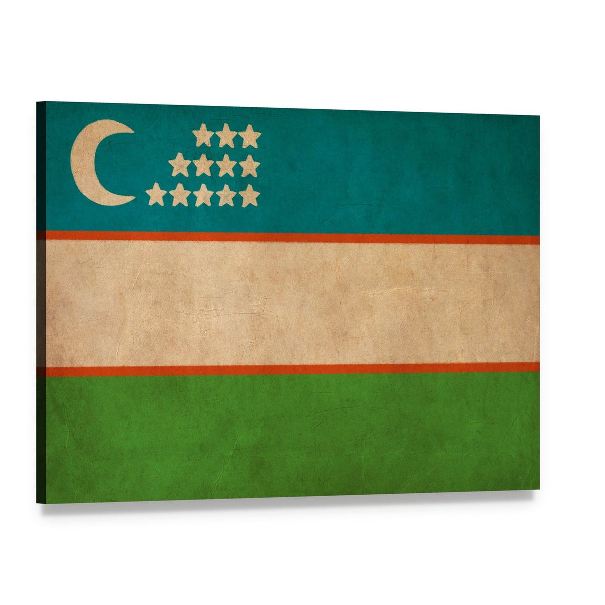 Uzbekistan Flag with Crescent and 12 Stars Canvas Wall Art, single panel gallery wrapped canvas, angled product view