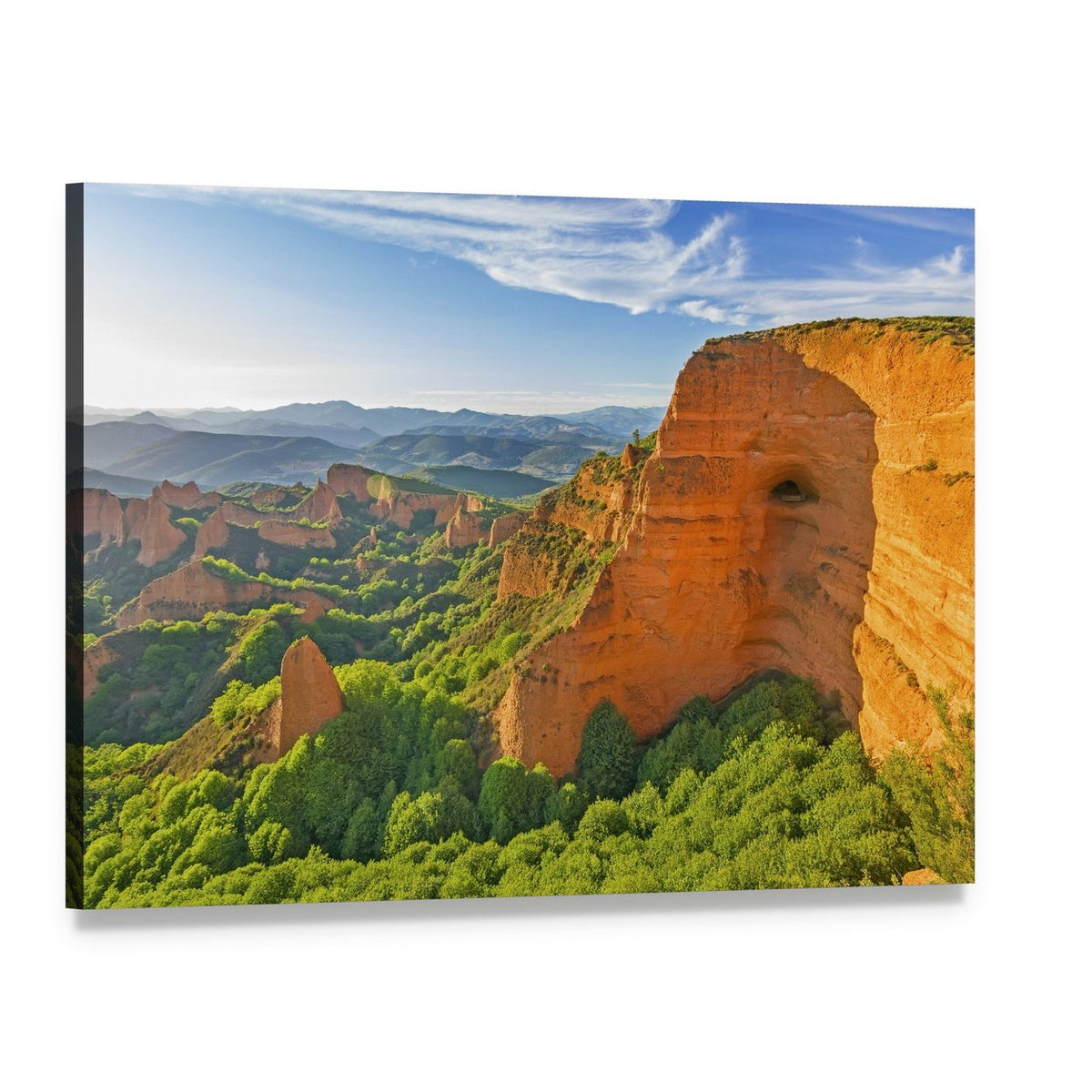 Sunlit Canyon Landscape with Trees Canvas Wall Art, single panel gallery wrapped canvas, angled product view