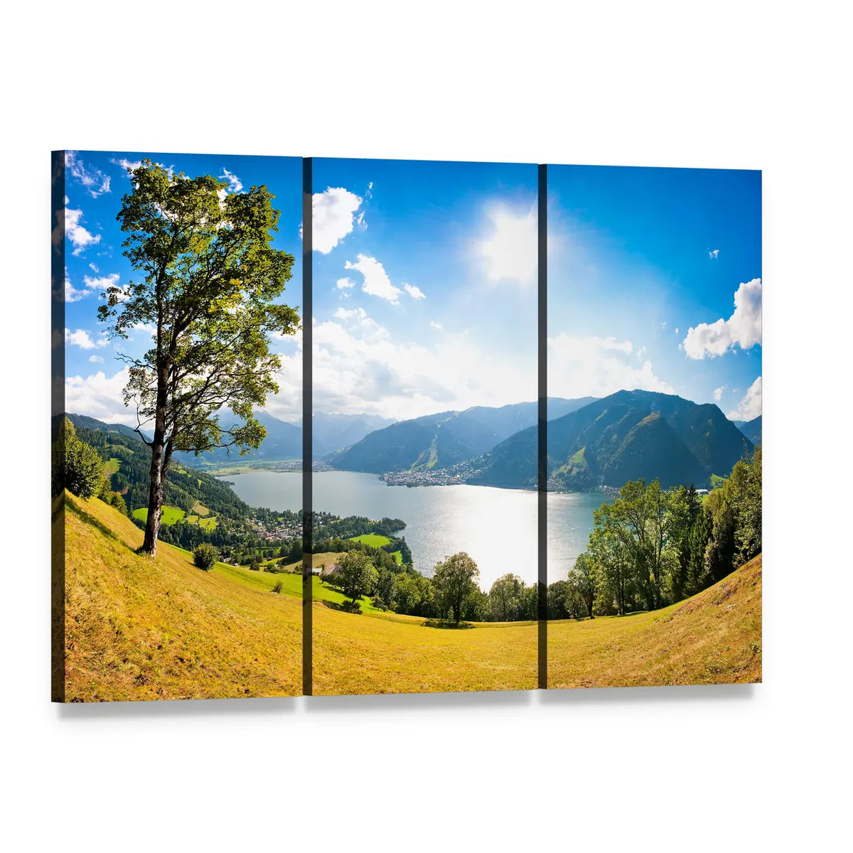 Zeller Lake in Salzburg Austria Canvas Wall Art, 3 panel 3 Horizontal layout gallery wrapped canvas set, angled product view