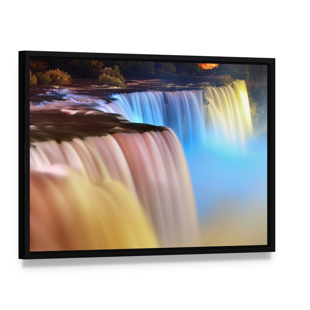 Colorful Niagara Falls Canvas Wall Art, framed canvas in a black floater frame, angled product view
