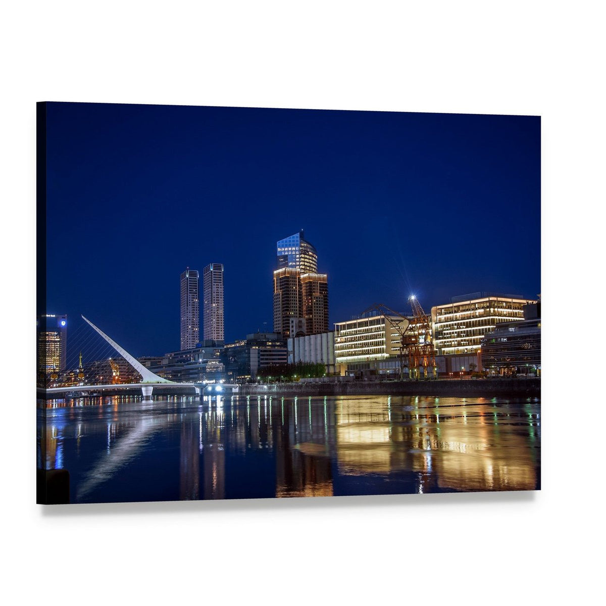Puerto Madero City Skyline at Night Canvas Wall Art, single panel gallery wrapped canvas, angled product view