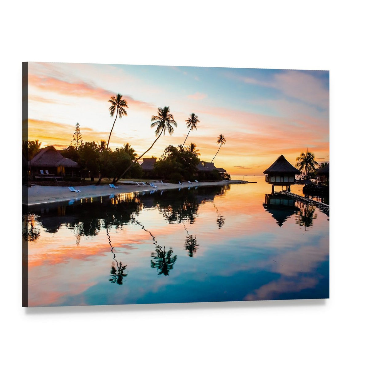 Tropical Sunset Reflection at Moorea Canvas Wall Art, single panel gallery wrapped canvas, angled product view