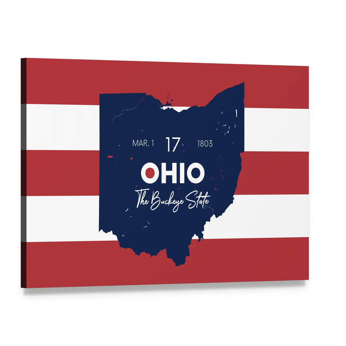 Ohio State Map with March 1 1803 Date Canvas Wall Art, single panel gallery wrapped canvas, angled product view