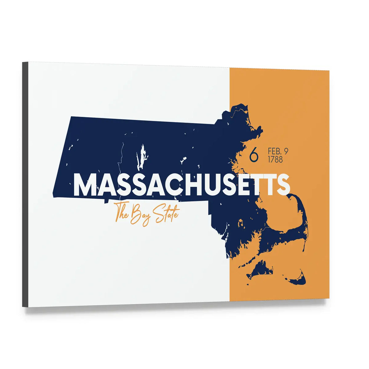 Massachusetts State Map Canvas Wall Art, single panel gallery wrapped canvas, angled product view