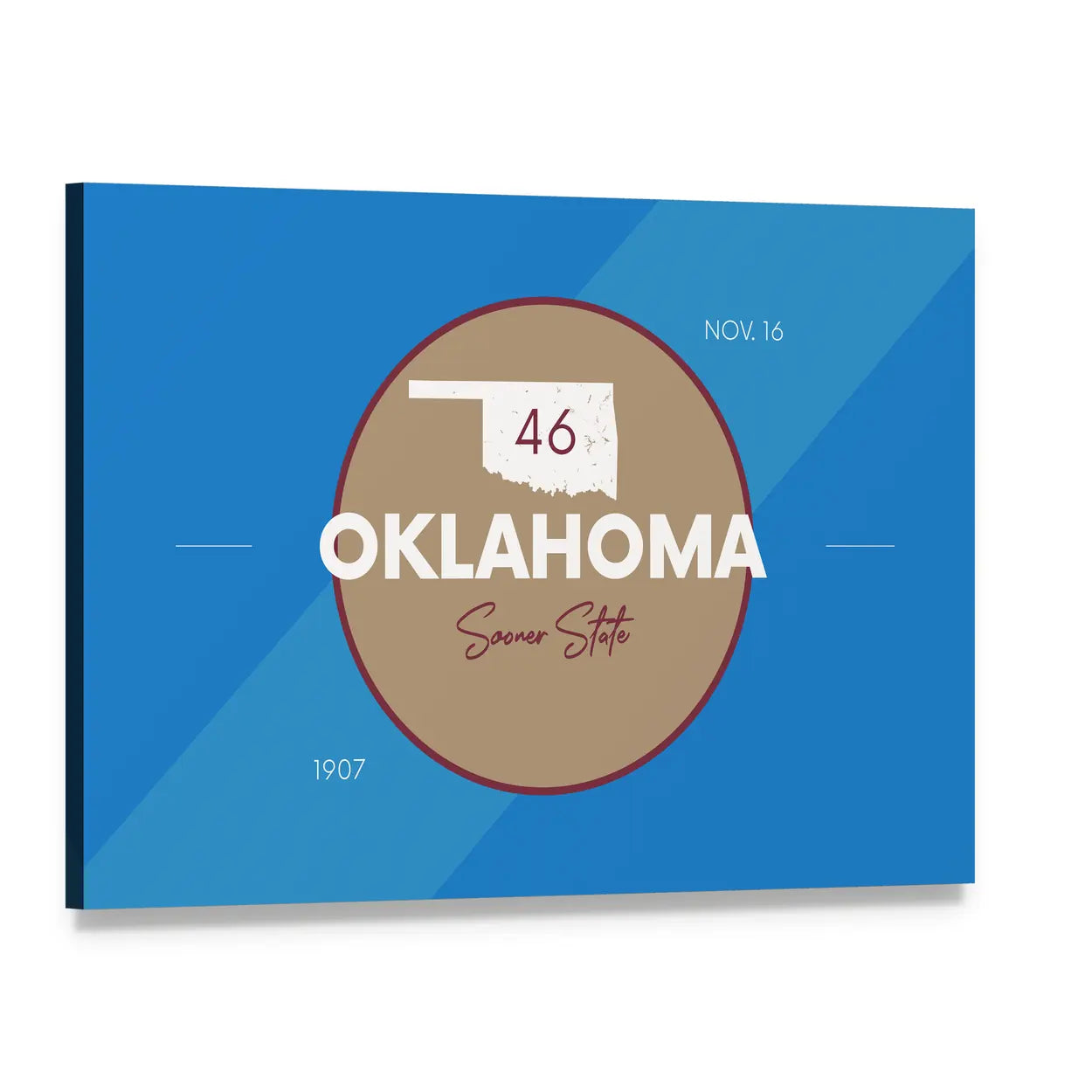 Oklahoma State Map Emblem Canvas Wall Art, single panel gallery wrapped canvas, angled product view