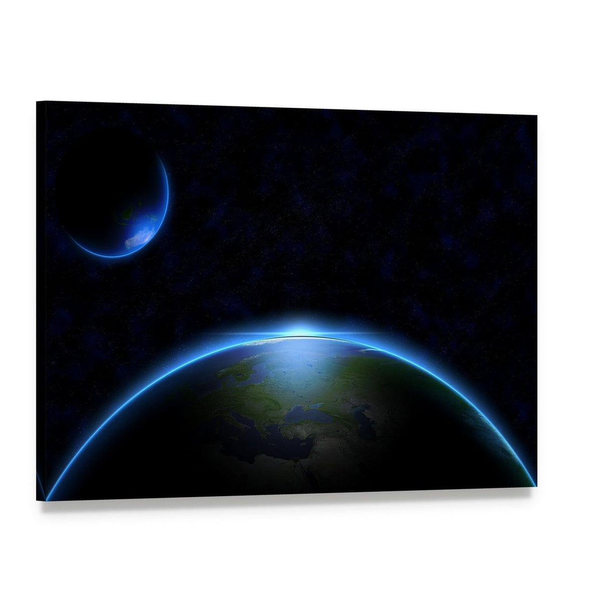 Earth in Space Canvas Wall Art, single panel gallery wrapped canvas, angled product view