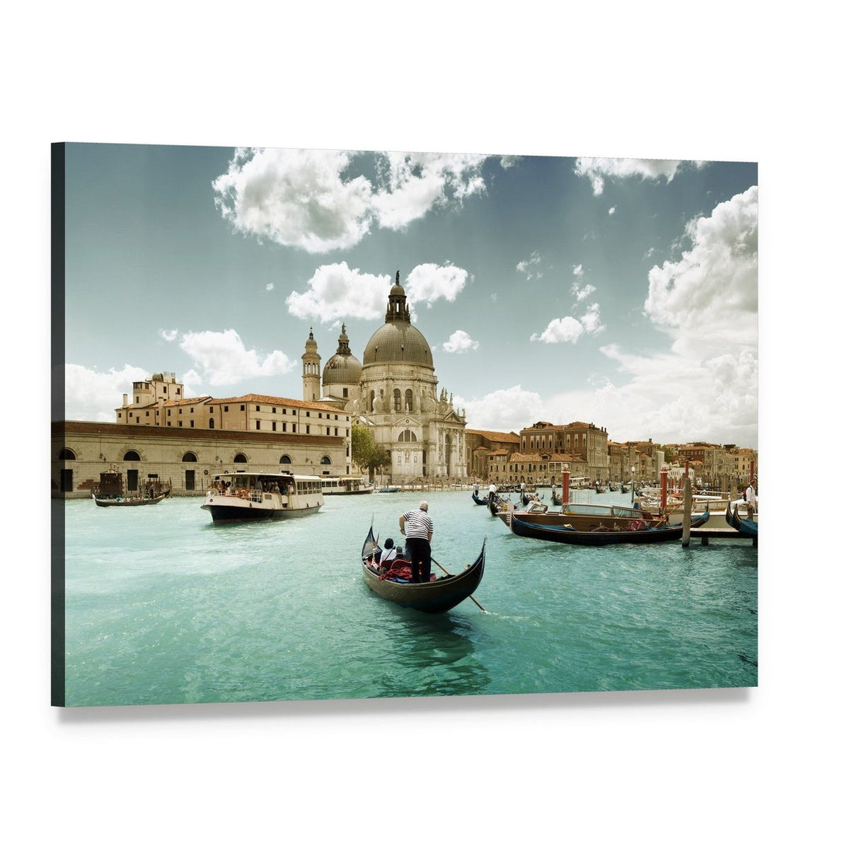 Grand Canal and Church in Venice Canvas Wall Art, single panel gallery wrapped canvas, angled product view