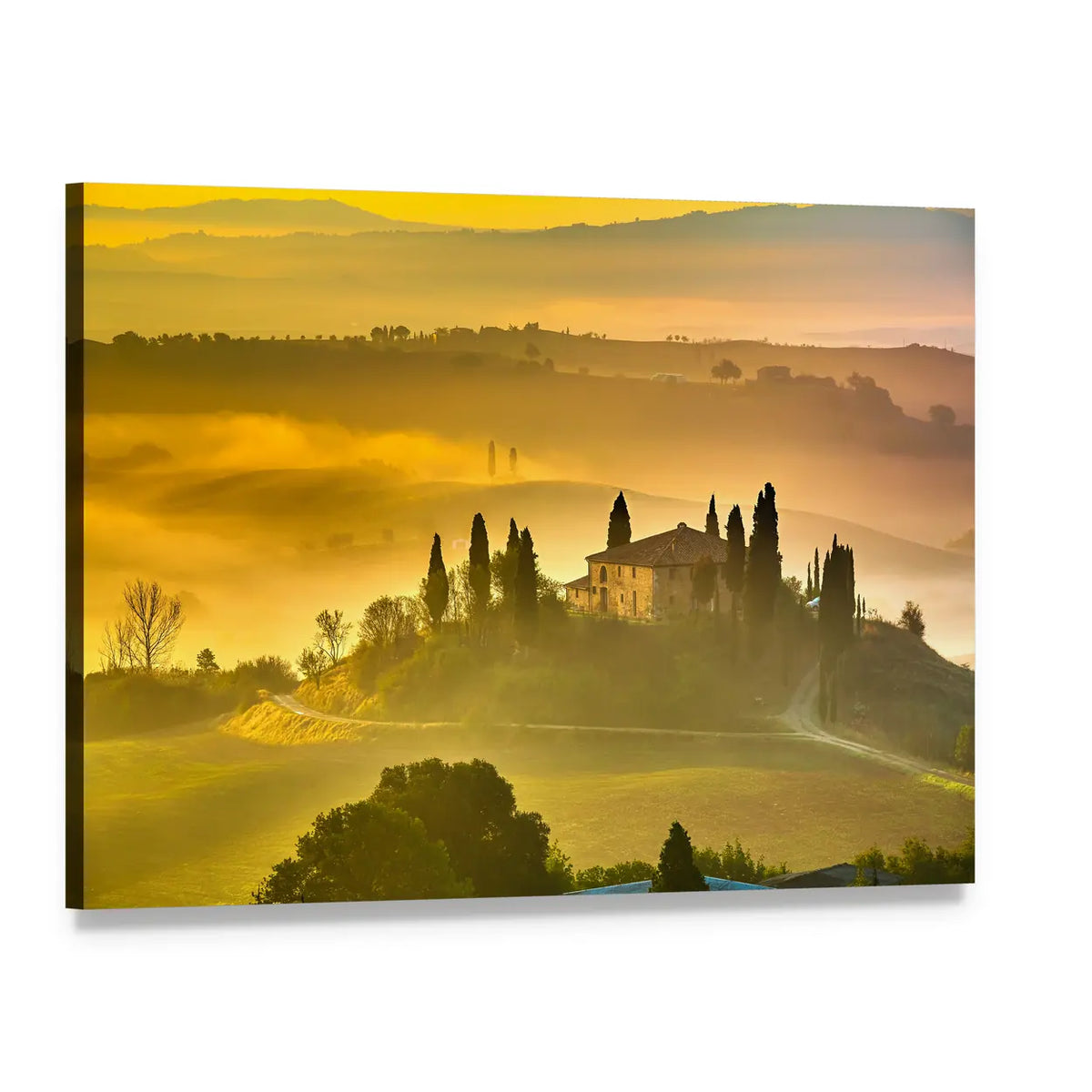 Tuscany Hilltop Villa at Sunrise Canvas Wall Art, single panel gallery wrapped canvas, angled product view