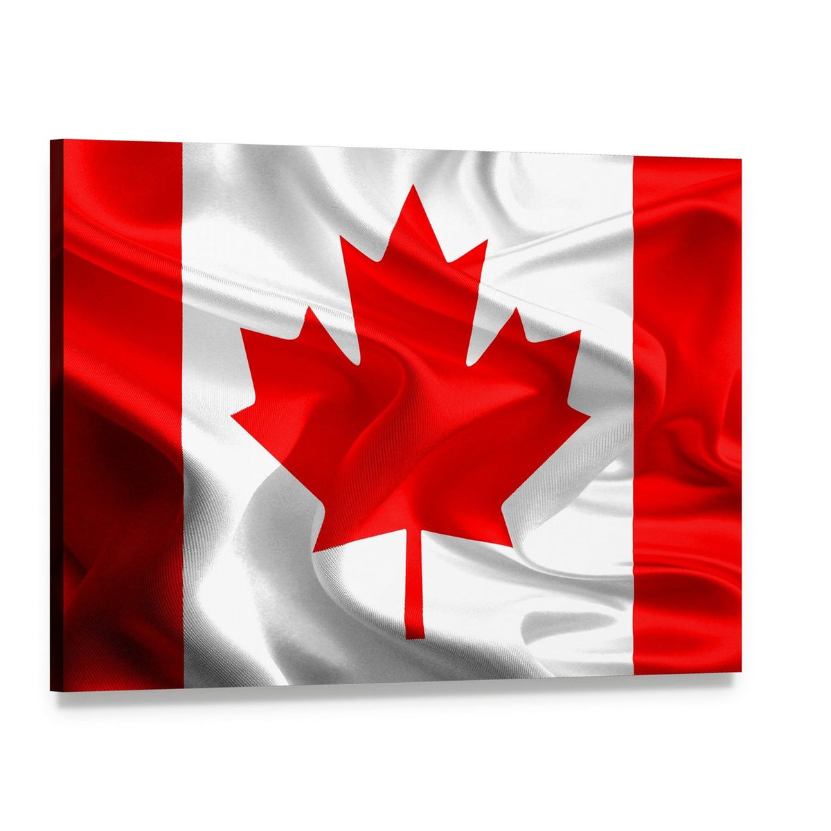 Waving Canadian Flag Canvas Wall Art, single panel gallery wrapped canvas, angled product view