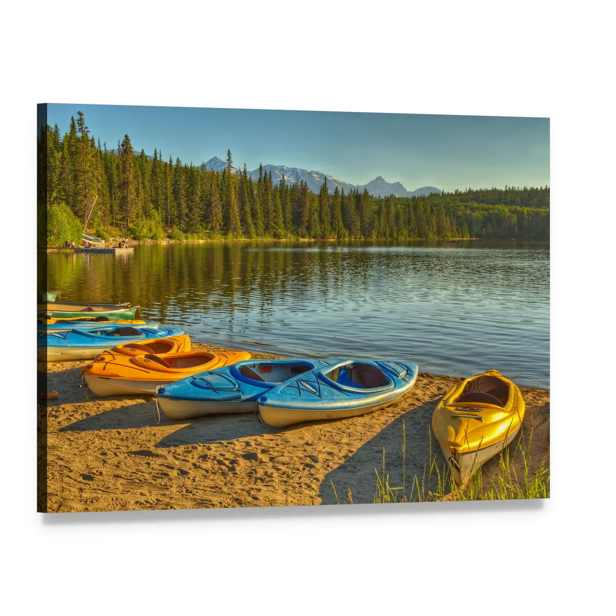 Kayaks at Pyramid Lake Canvas Wall Art, single panel gallery wrapped canvas, angled product view