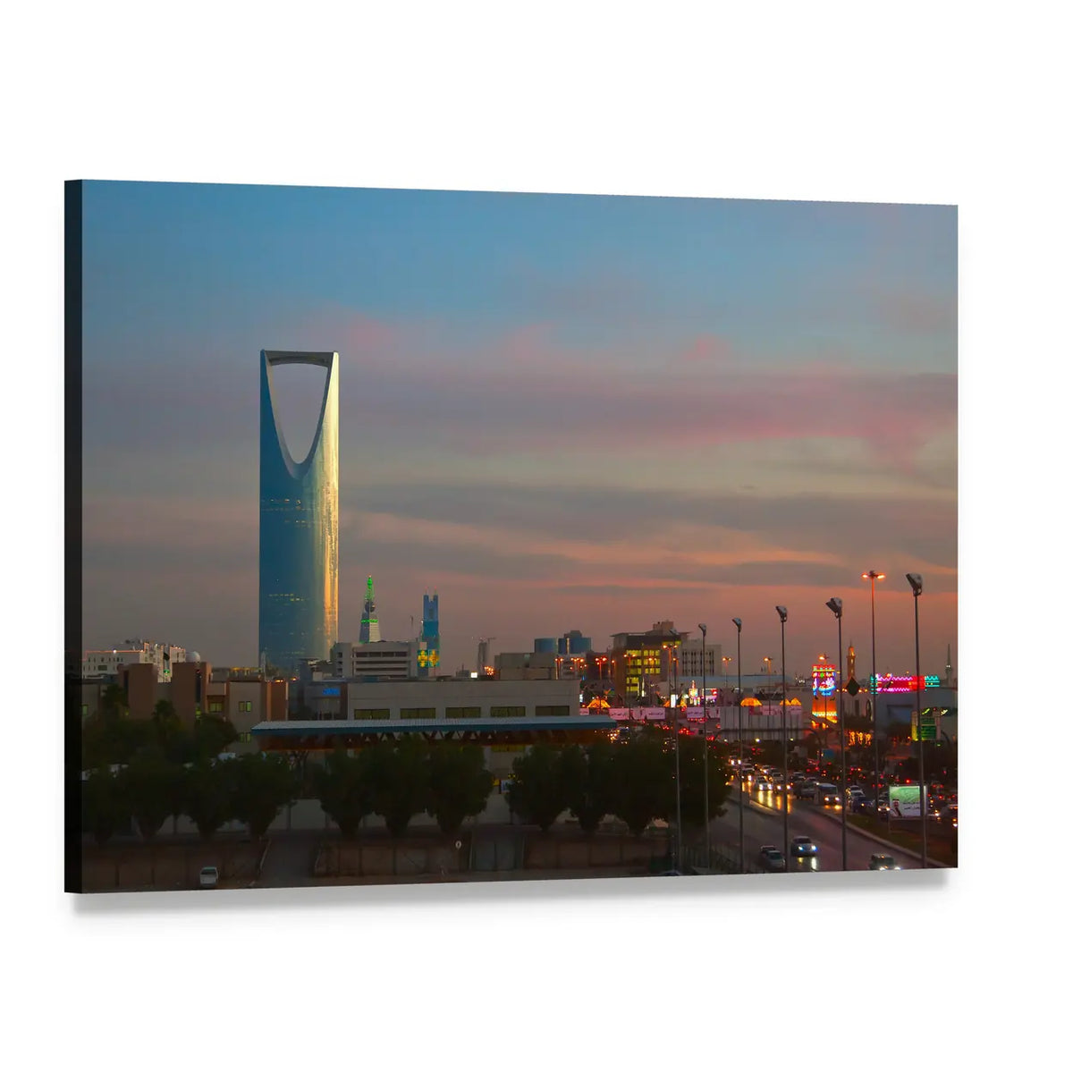 Riyadh Business District Landmarks Canvas Wall Art, single panel gallery wrapped canvas, angled product view