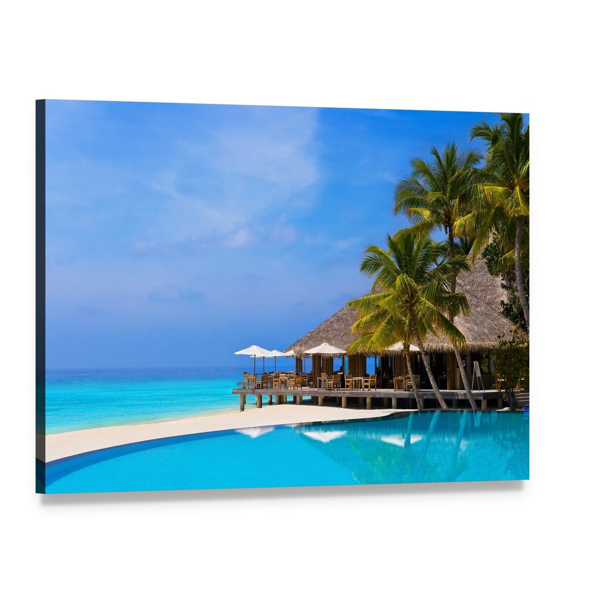 Pool on Tropical Beach Canvas Wall Art, single panel gallery wrapped canvas, angled product view