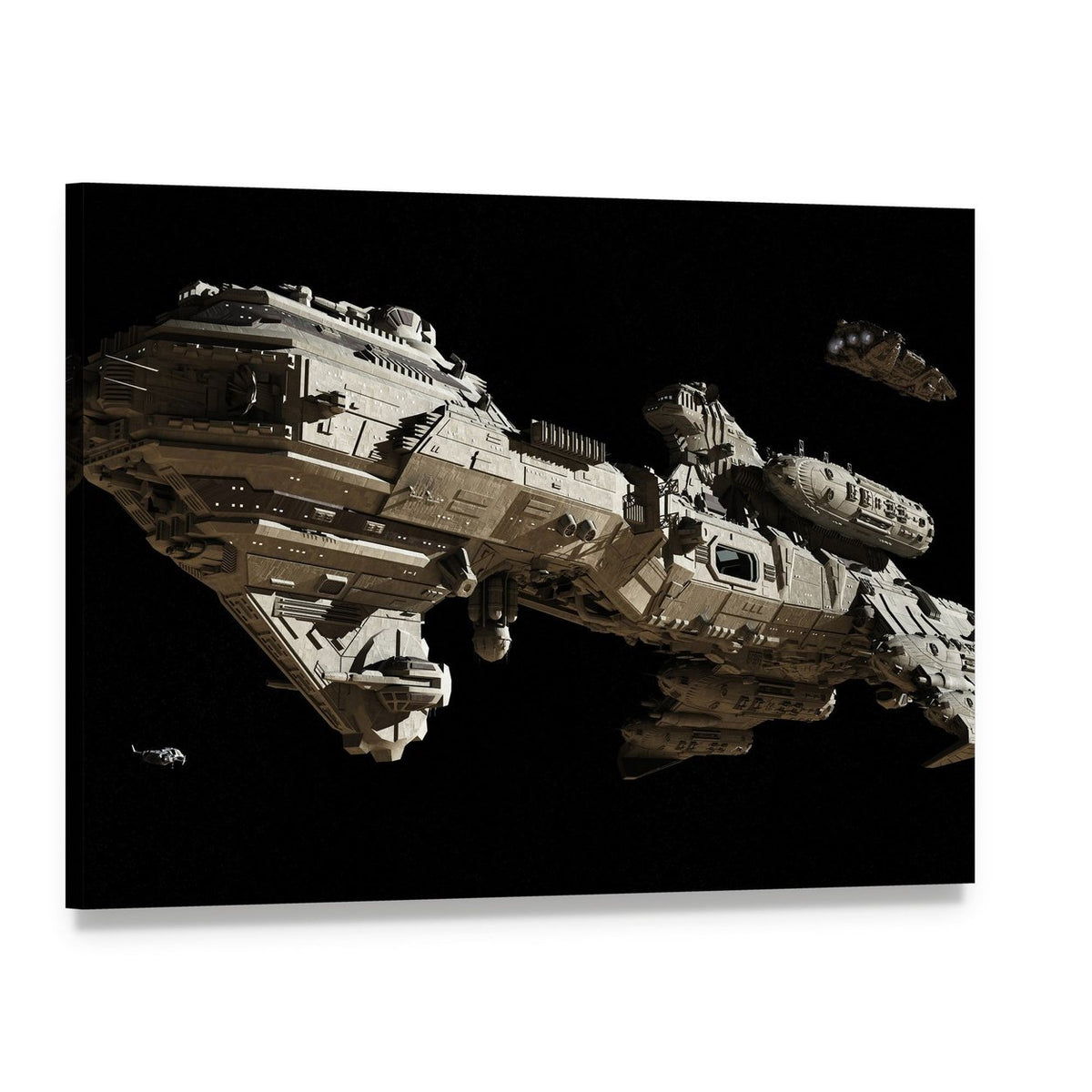 Futuristic Escort Frigate Canvas Wall Art, single panel gallery wrapped canvas, angled product view
