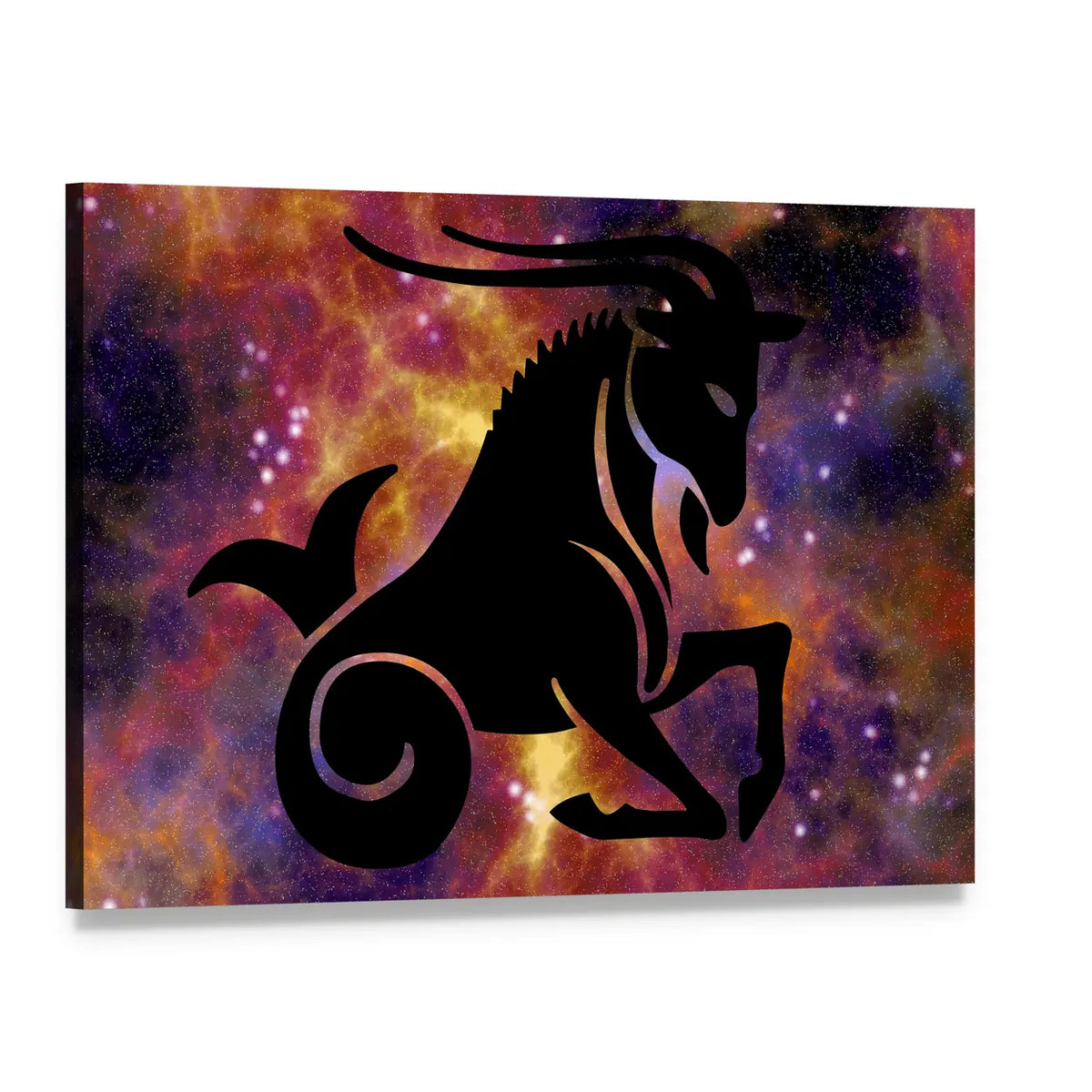Capricorn Zodiac Sea-goat Silhouette Canvas Wall Art, single panel gallery wrapped canvas, angled product view