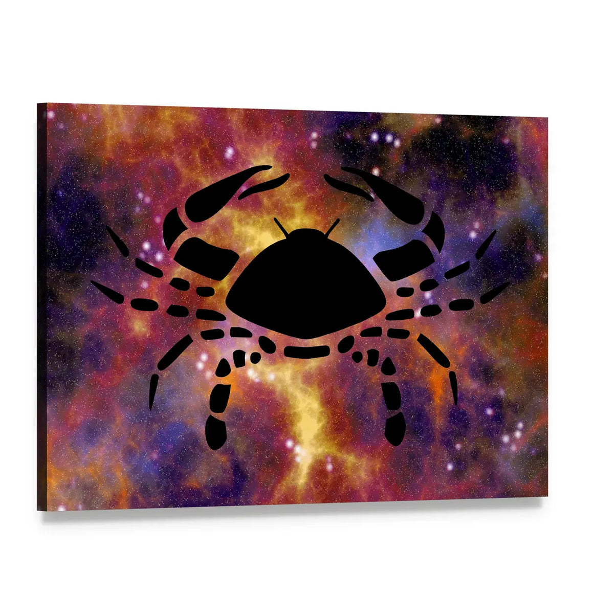 Cancer Zodiac Crab Silhouette Nebula Canvas Wall Art, single panel gallery wrapped canvas, angled product view