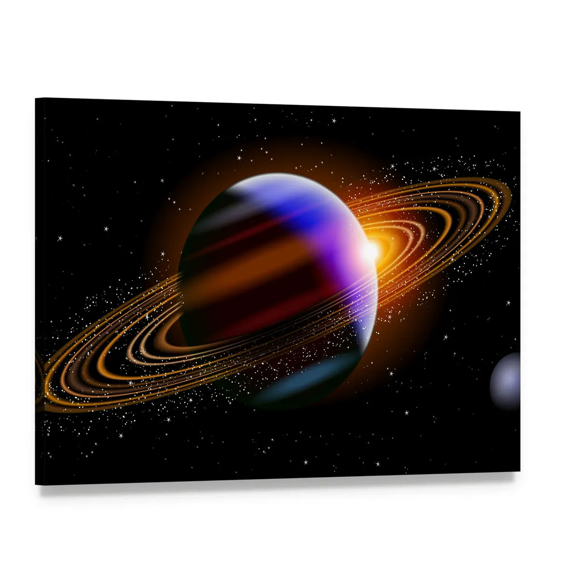 Saturn-like Planet with Vibrant Rings Canvas Wall Art, single panel gallery wrapped canvas, angled product view