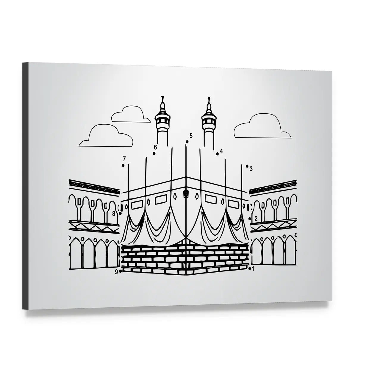 Kaaba Numbered Dot Puzzle Illustration Canvas Wall Art, single panel gallery wrapped canvas, angled product view