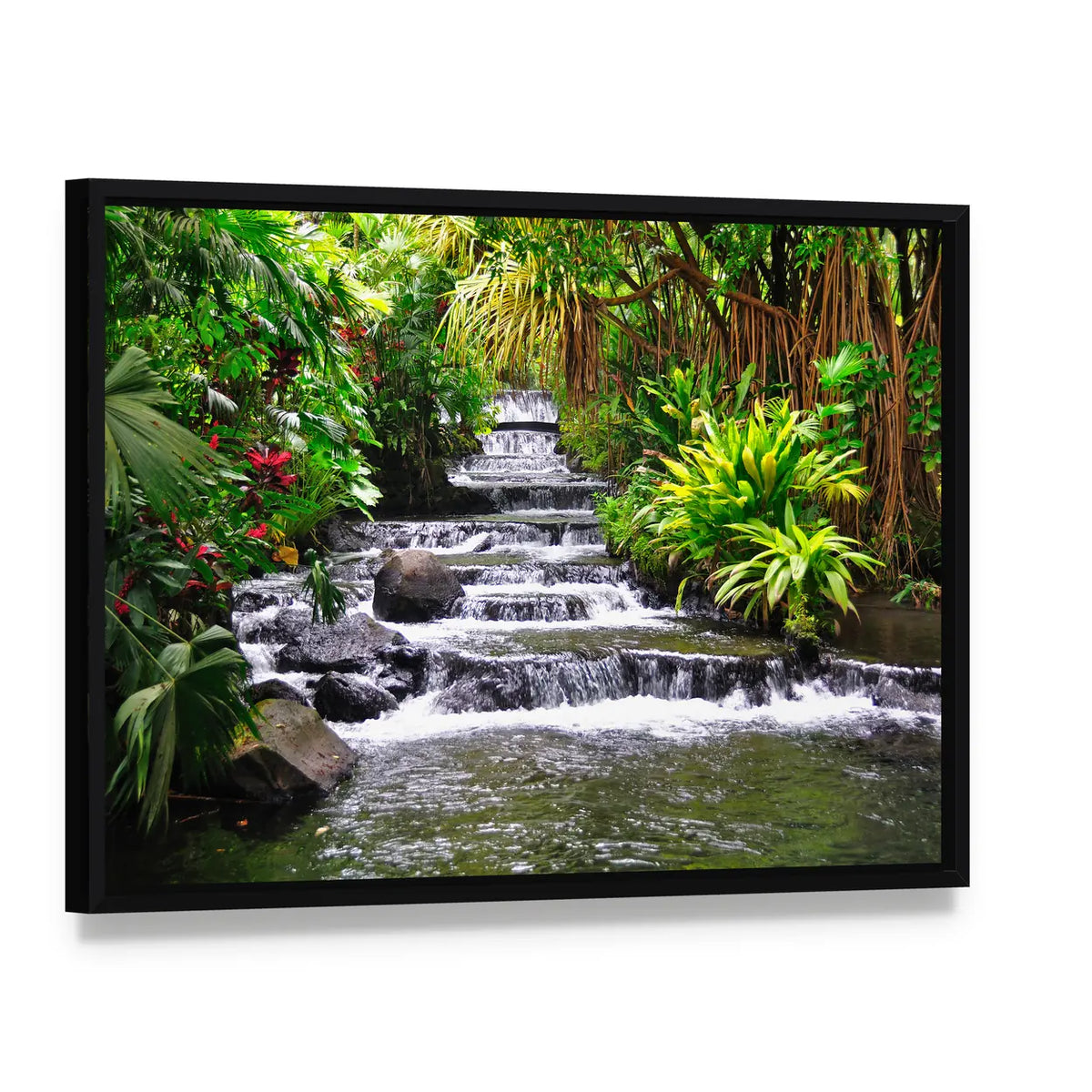Tabacon Hot Springs Costa Rica Canvas Wall Art, framed canvas in a black floater frame, angled product view
