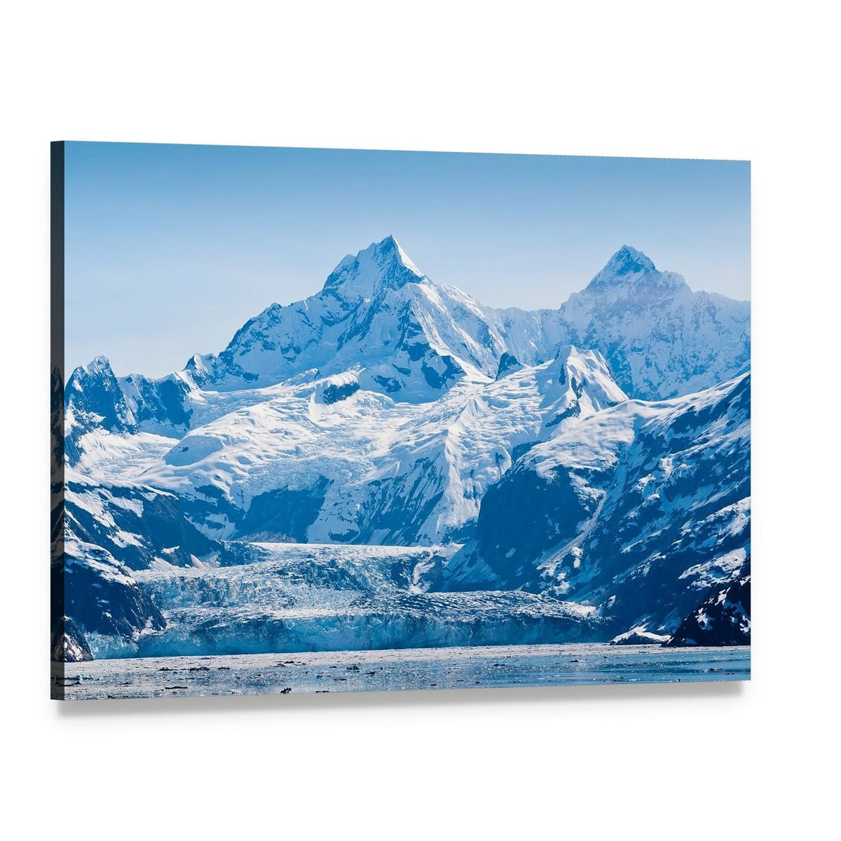 Glacier and Snow Capped Mountains Canvas Wall Art, single panel gallery wrapped canvas, angled product view