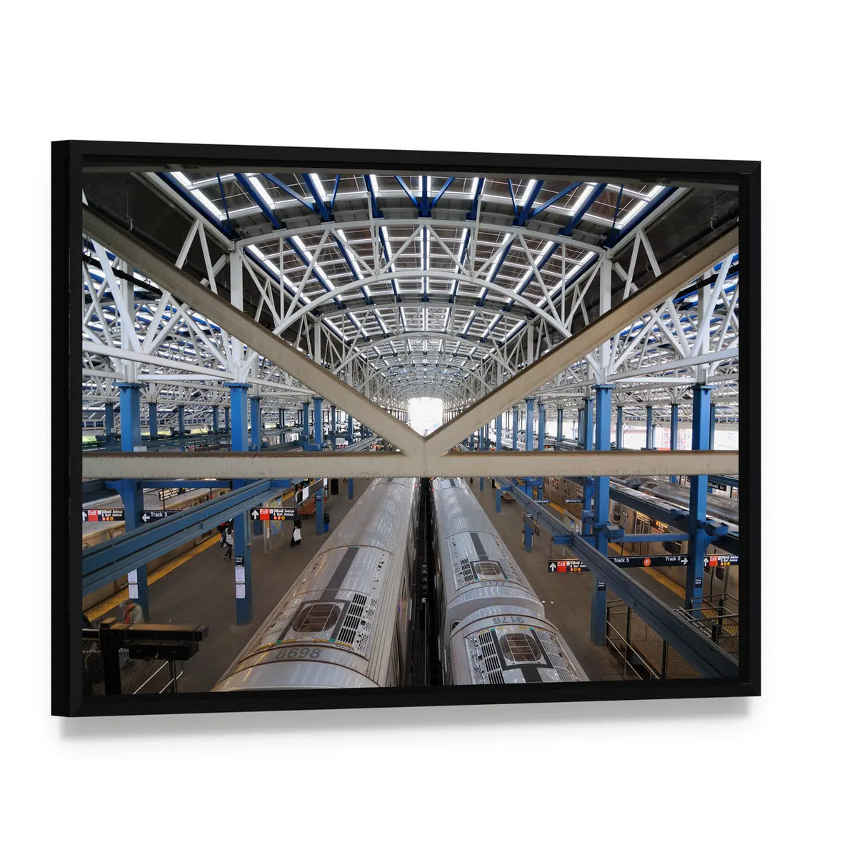 Stillwell Avenue Subway Station, Coney Island Canvas Wall Art, framed canvas in a black floater frame, angled product view