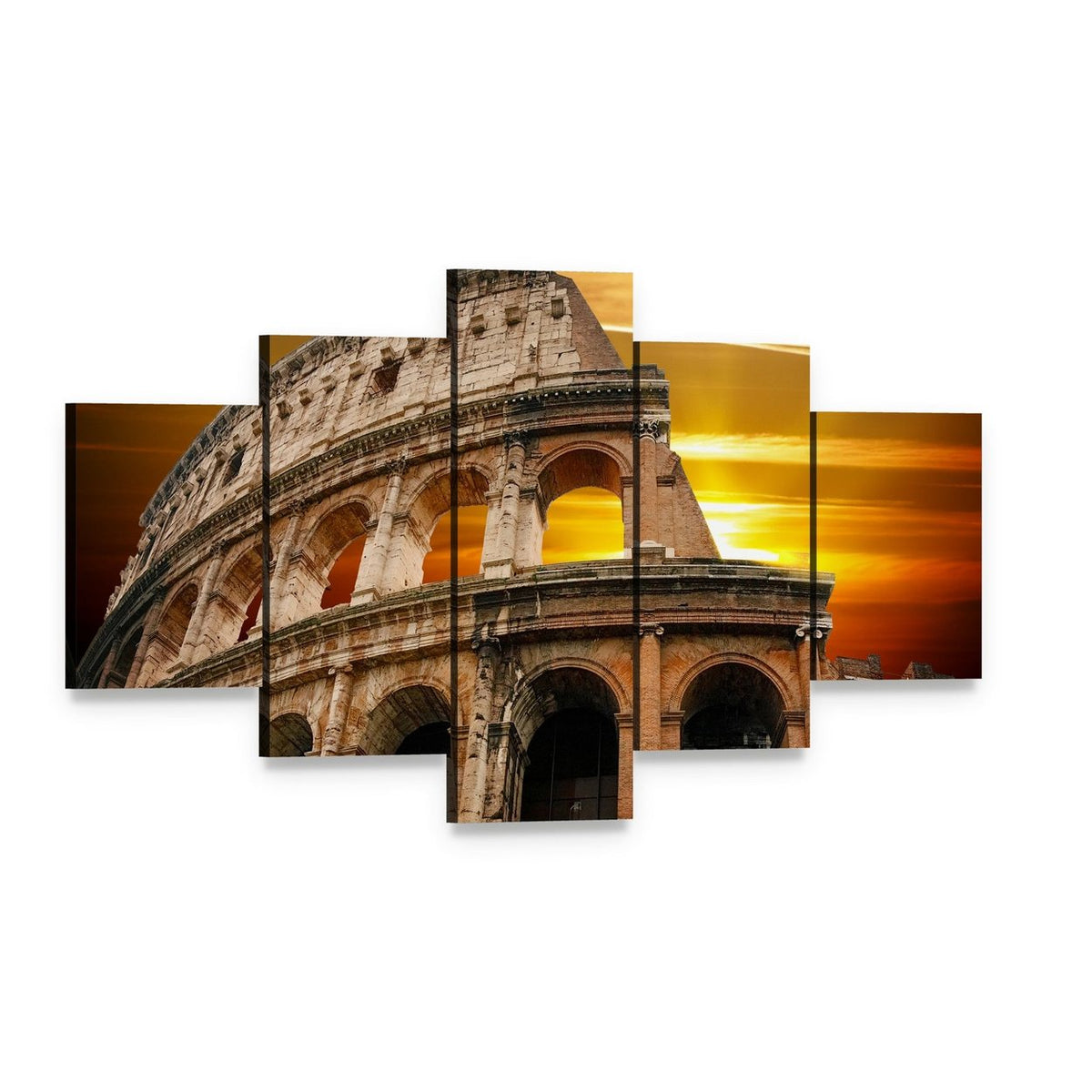 Colosseum at Sunrise Canvas Wall Art, 5 panel 5 Star layout gallery wrapped canvas set, angled product view