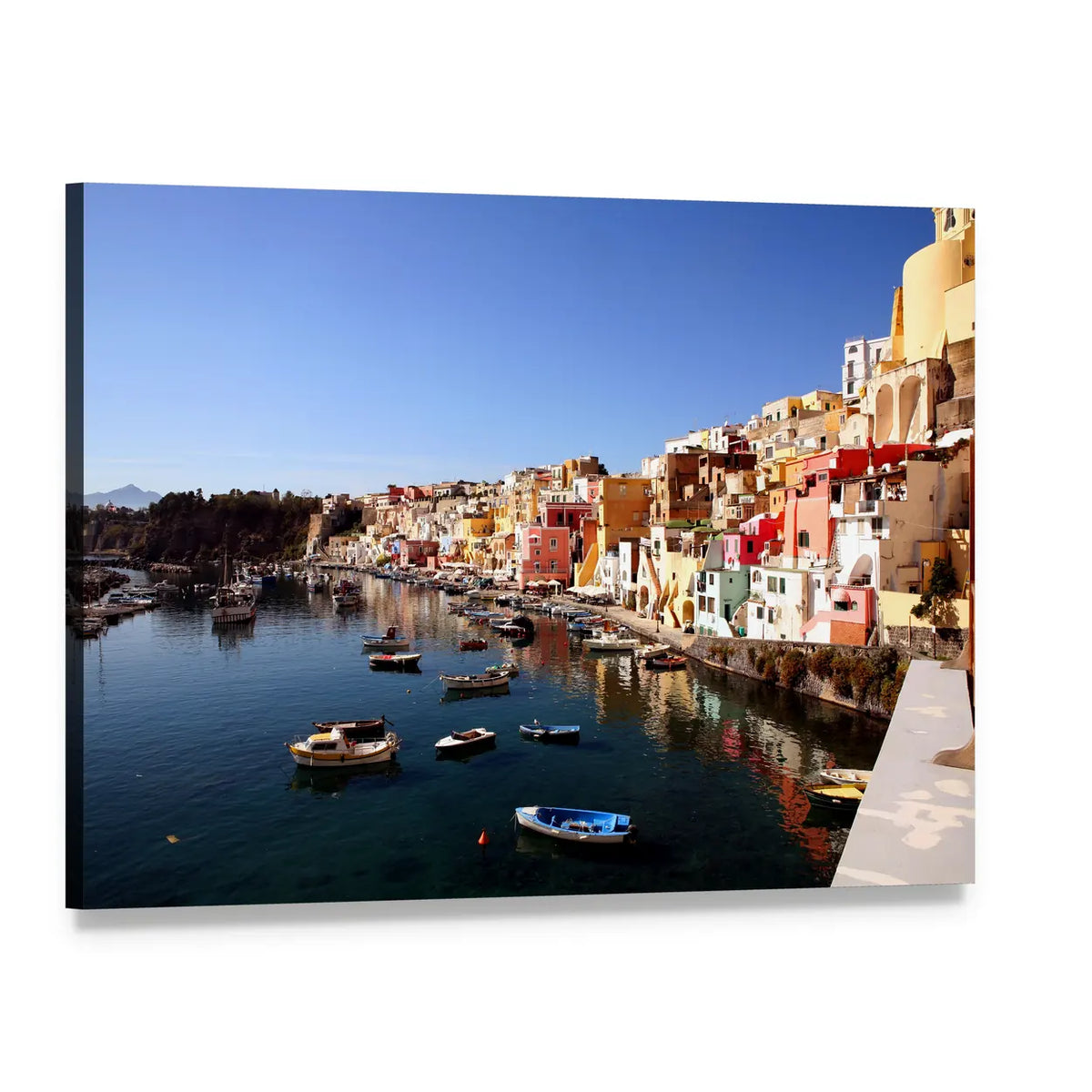 Procida Island Harbor with Colorful Buildings Canvas Wall Art, single panel gallery wrapped canvas, angled product view