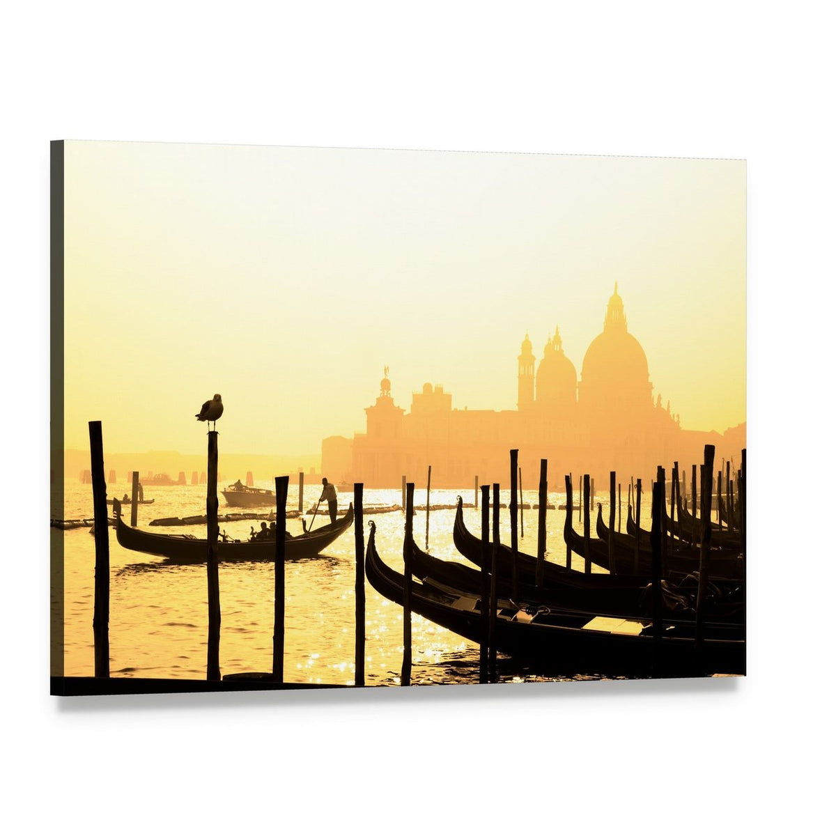 Sunset Gondolas on Venetian Canals Canvas Wall Art, single panel gallery wrapped canvas, angled product view