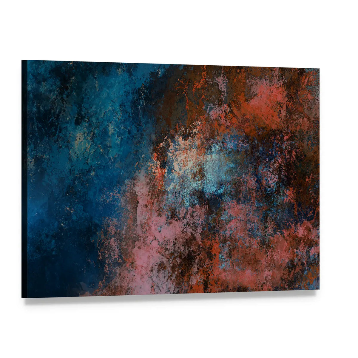 Blue to Copper Abstract Brushstrokes Canvas Wall Art, single panel gallery wrapped canvas, angled product view