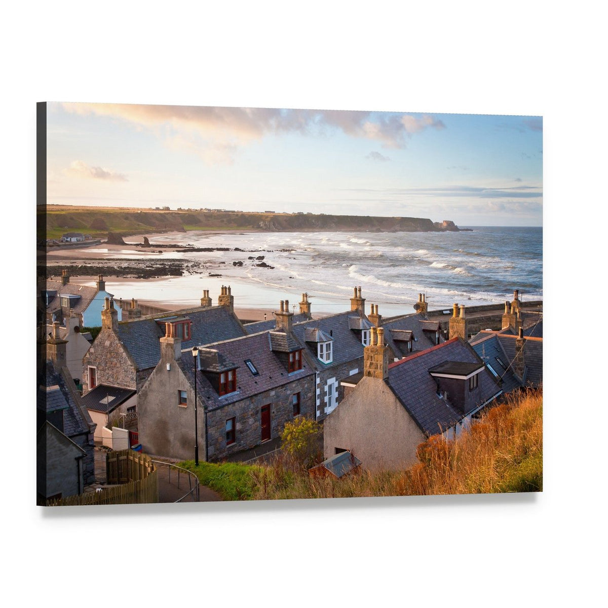 Cullen Town Scotland Canvas Wall Art, single panel gallery wrapped canvas, angled product view