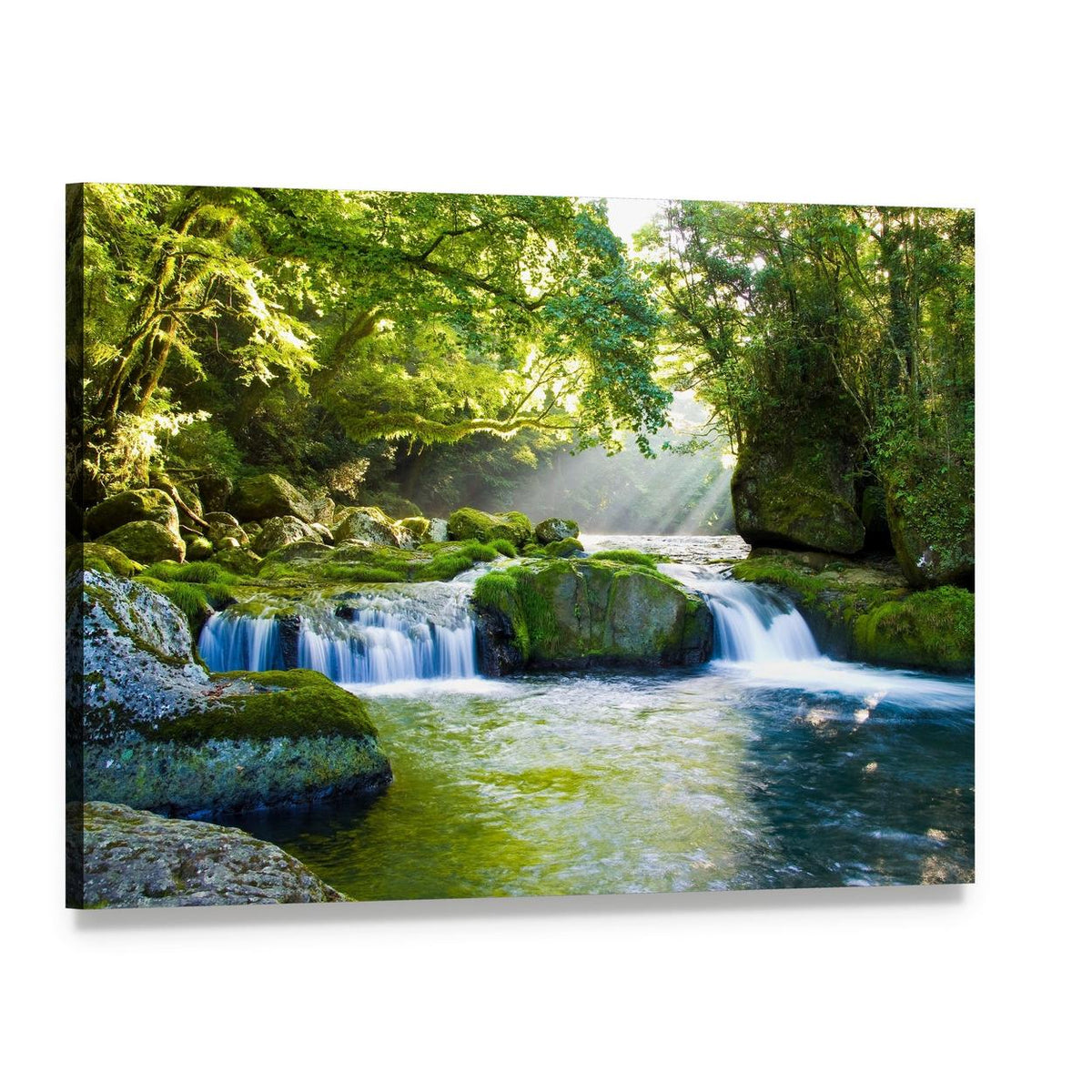 River and Shaft Beam of Light Canvas Wall Art, single panel gallery wrapped canvas, angled product view