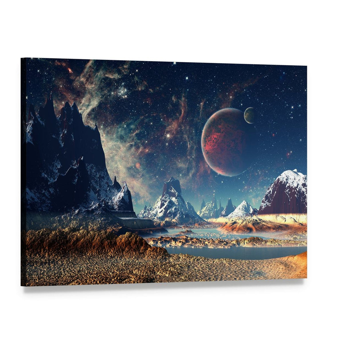 Alien Planet with Majestic Mountains Canvas Wall Art, single panel gallery wrapped canvas, angled product view