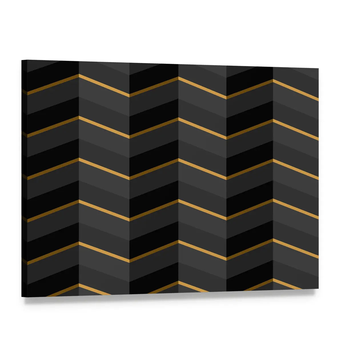 Black and Gold Striped Geometric Canvas Wall Art, single panel gallery wrapped canvas, angled product view