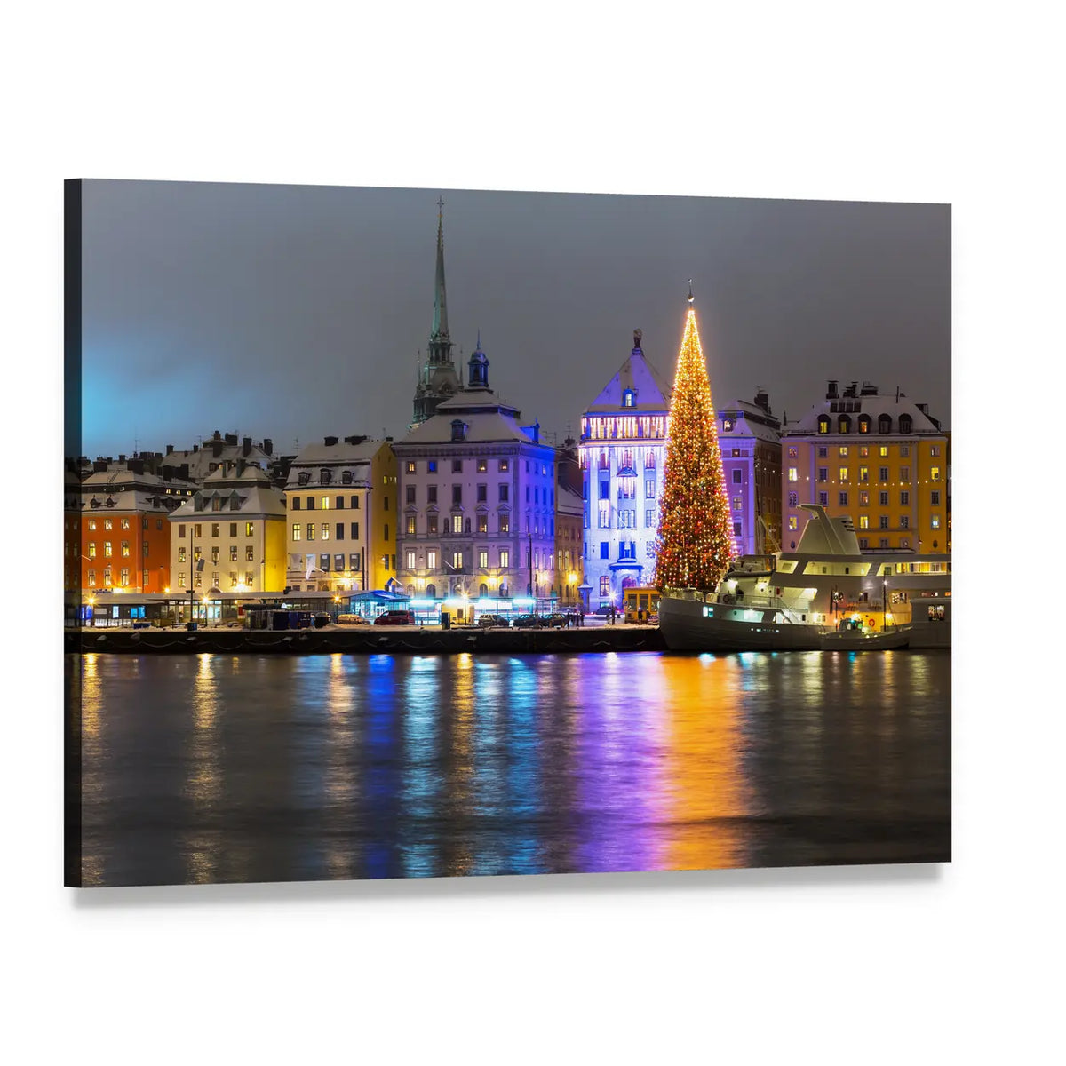 Gamla Stan at Night Canvas Wall Art, single panel gallery wrapped canvas, angled product view